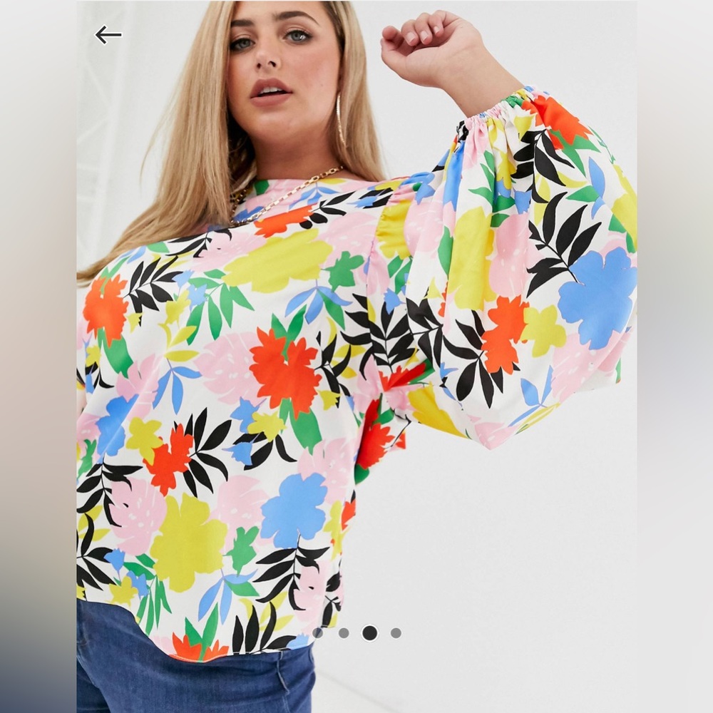 ASOS Curve White and Blue Graphic Backless Blouse - Picture 2 of 2